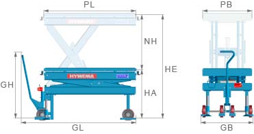 Mobile scissor lift table type AHT-SPF dimensions