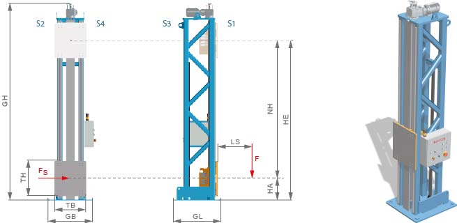 Lifting column with linear guide MONO SHD